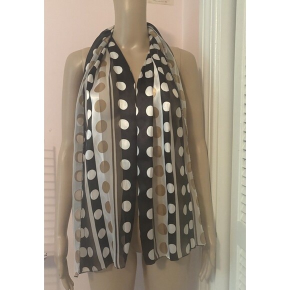 Vintage Space Age Scarf Black White Gold Dots 59" X 12.5" Oblong Womens Ladies - Picture 1 of 4